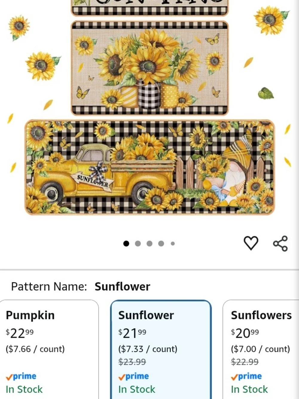 Sunflower Kitchen Rug Set - Yellow Sunflower Design